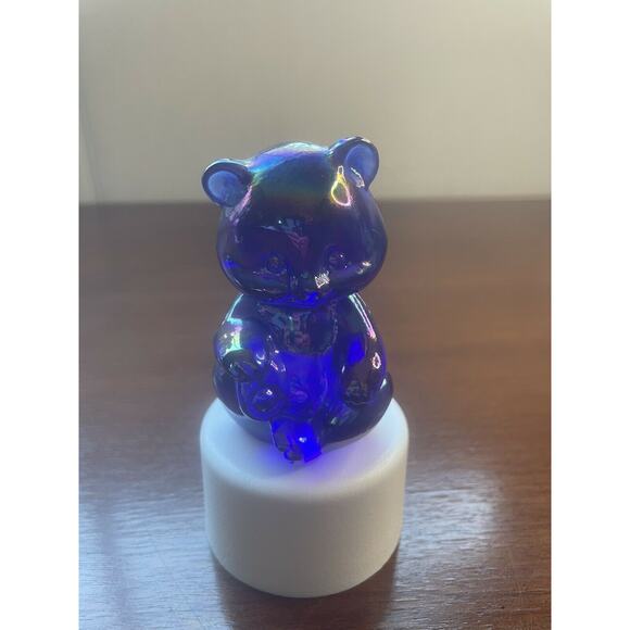 Fenton Glass Opalescent ￼Colbalt￼ Blue Dark Miniature Sitting Bear Mini Small - Picture 1 of 12